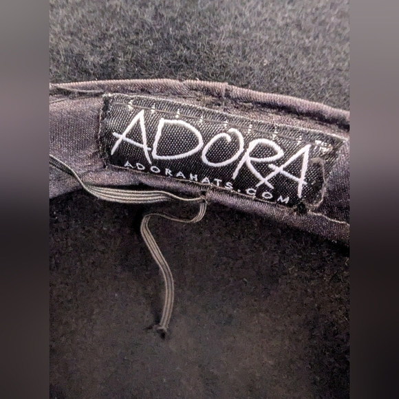 Adora Women's Black Wool Hat, Adjustable Drawstring Bow Summer Beach One Size - Picture 6 of 7